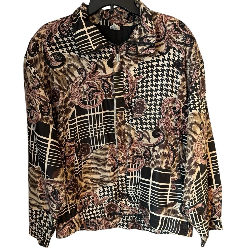 Fuda International vintage 80’s silk bomber jacket black brown size Large